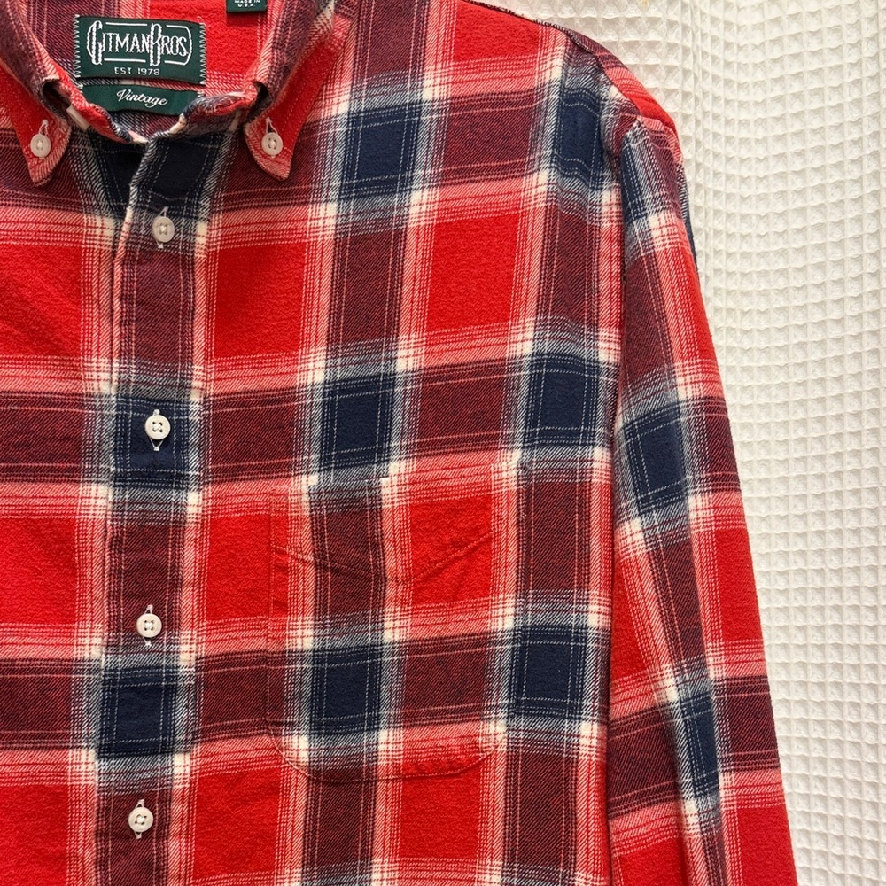 Gitman Bros - Red and Navy Plaid Button Down Shirt - M - Picture 5 of 9